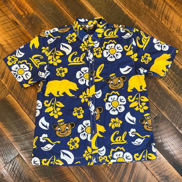 Wes and Willy Cal Berkeley Golden Bears Hawaiian Shirt Men’s XL Blue Gold Floral - Picture 1 of 6